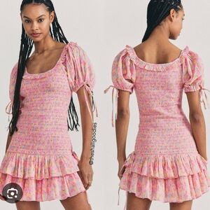 LoveShackFancy‎ Pink Ruffled Puff Sleeve Top